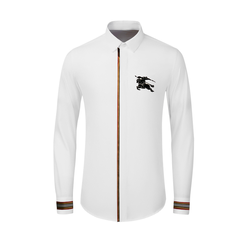 European Station New Trendyy New Webbing War Horse Embroider Men's Long-Sleeved Shirt Fashion Business Black and White Slim Shirt
