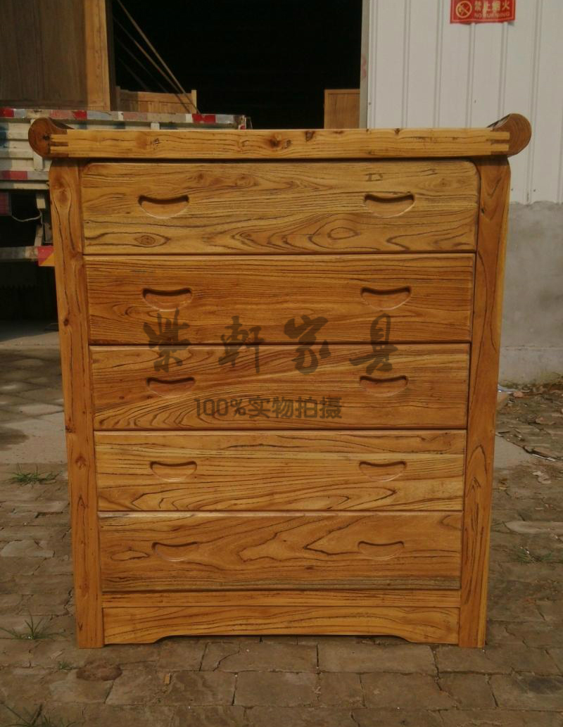 Solid Wood Furniture Old Elm Elm Wood Han Style Field Five Bucket Cabinet Dining Cabinet Five Drawers Cabinet Five Bucket Closet?A car with a car
