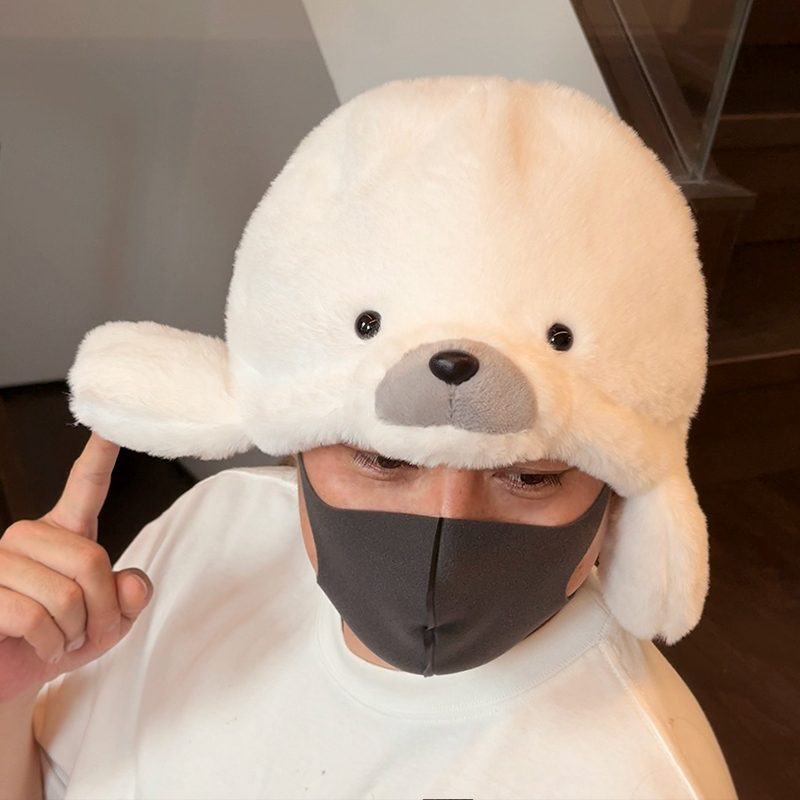 Jackie Chan Style Seal Plush Hat, Cute and Funny Cartoon Seal Headgear, Photo Props, Performance Costume Props