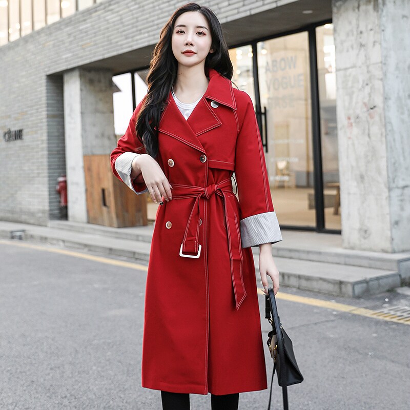 2022 Spring, Autumn and Early Spring New Style Windbreaker Women's Mid-length Over-the-Knee British Style High-end European Women's Clothes Popular This Year