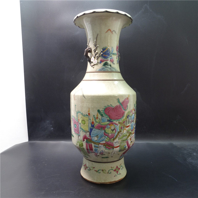 Qing Dynasty Powder Color Porcelain Large Vase Pure Handmade Wide Color Overseas Return Window Character Antique Collection Old Objects