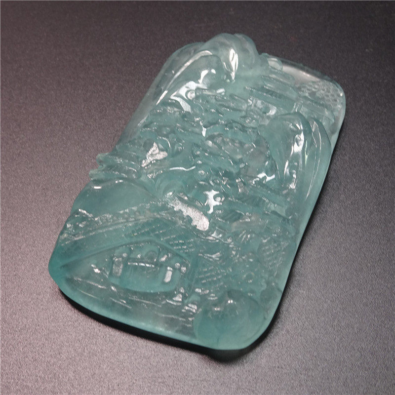 Emerald Mountain Hydro Hanging High Relief Carved Strengthening Thickening Dayu Brand Ming Qing Old Emerald Jade Yu Pei Old Things