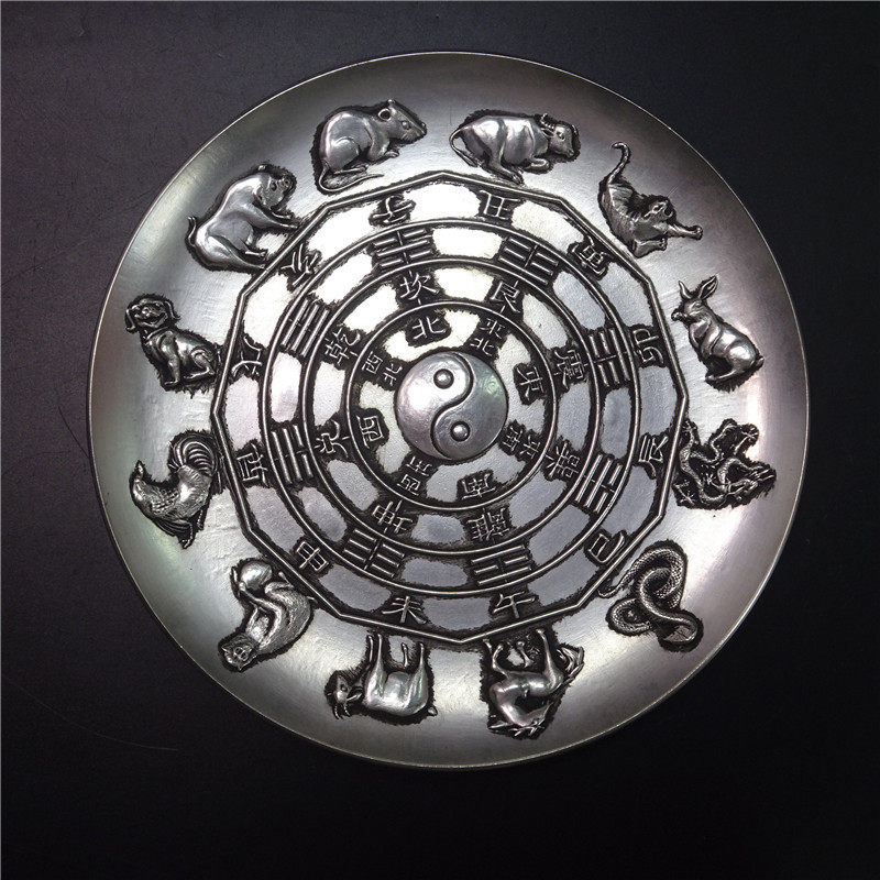 Xuande Year Silver Instrumental Kirin Dish White Bronze Rivet Dish Bronze Ware Old Objects Solid Thick Tire Cast Bronze Reliefs