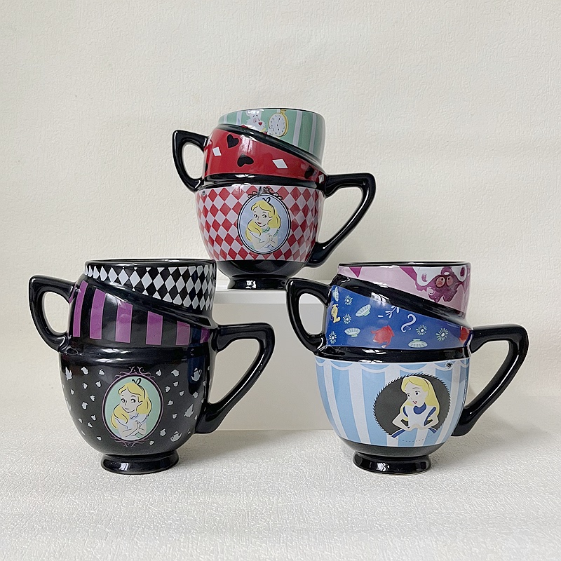 Jl Cute Cartoon Ceramic Tableware Alice in Wonderland Personalized Three-Layer Stacking Water Cup Coffee Mug