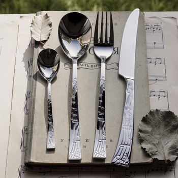 18-10 stainless steel 304 retro ins notes knife and fork spoon 4-piece set small dessert spoon pasta fork main dinner spoon