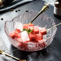 Japanese style creative hammered pattern irregular large glass bowl Vegetable and fruit plate Salad bowl Soup bowl Dessert bowl Tea wash