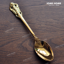 Golden vintage relief Western tableware knife fork spoon 304 stainless steel Western European style court luxury four-piece set