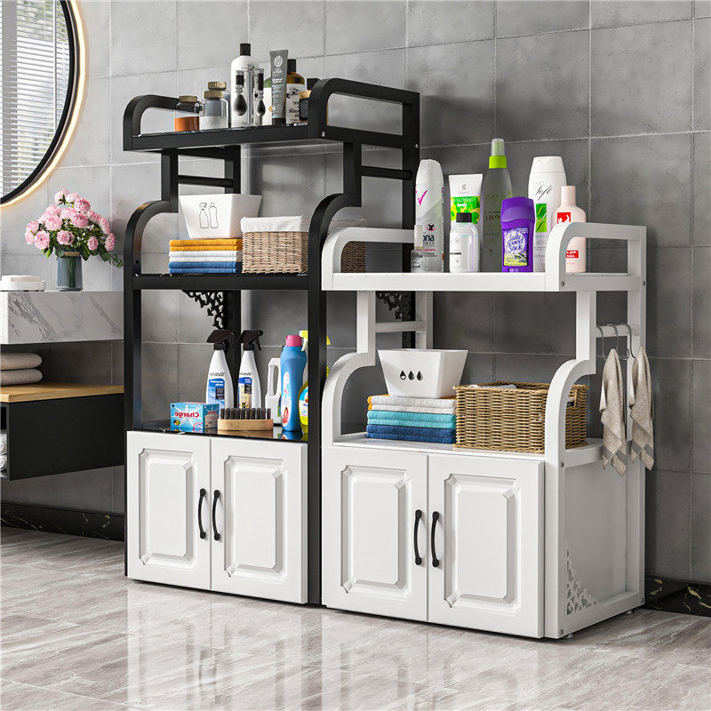 Bathroom Makeup Room Shelve Style Free Punch Metal Face Basin Rack Multilayer Washroom Containing Glass Waterproof