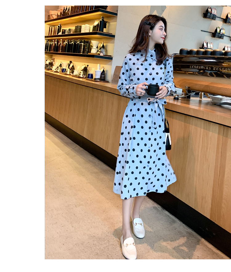 VK旗艦店 韓國風時尚波點顯瘦雪紡長袖洋裝