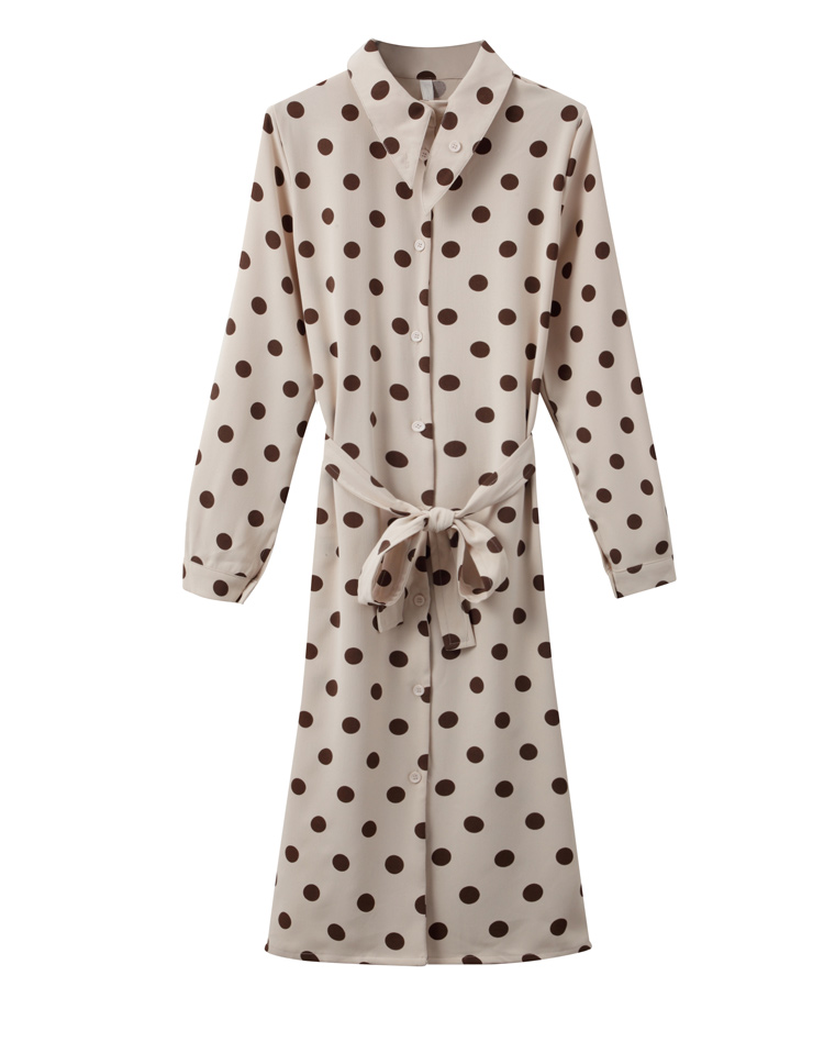 VK旗艦店 韓國風時尚波點顯瘦雪紡長袖洋裝