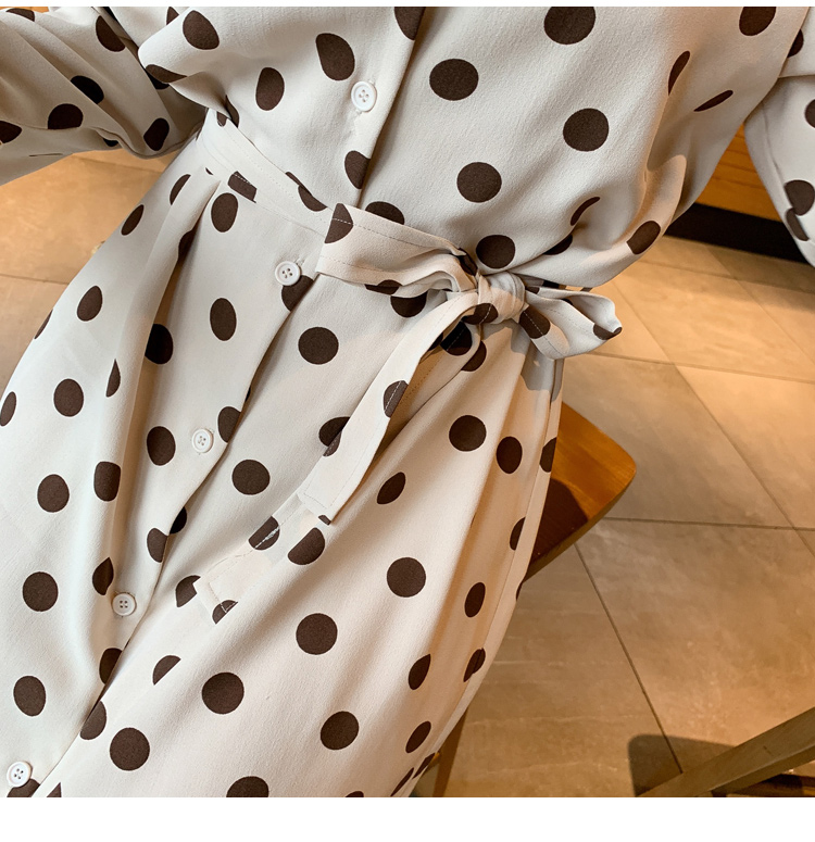 VK旗艦店 韓國風時尚波點顯瘦雪紡長袖洋裝