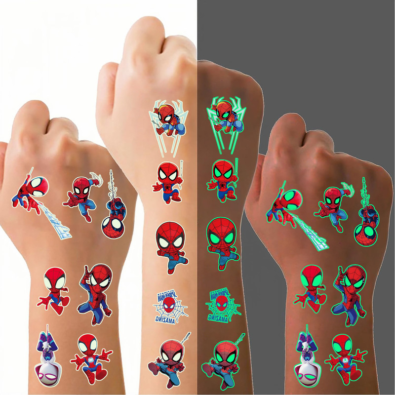 Q Version Glow-In-The-Dark Spider-Man Tattoo Stickers Children's Reward Stickers Cartoon Boy Baby Arm Temporary Tattoo Stickers