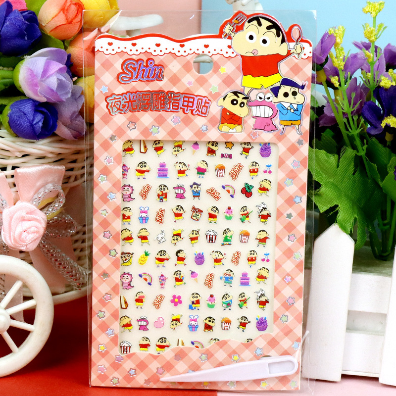 New Crayon Shin-Chan 5D Stereo Relief Nail Stickers Cartoon Children's Luminous Nail Stickers Girl Reward