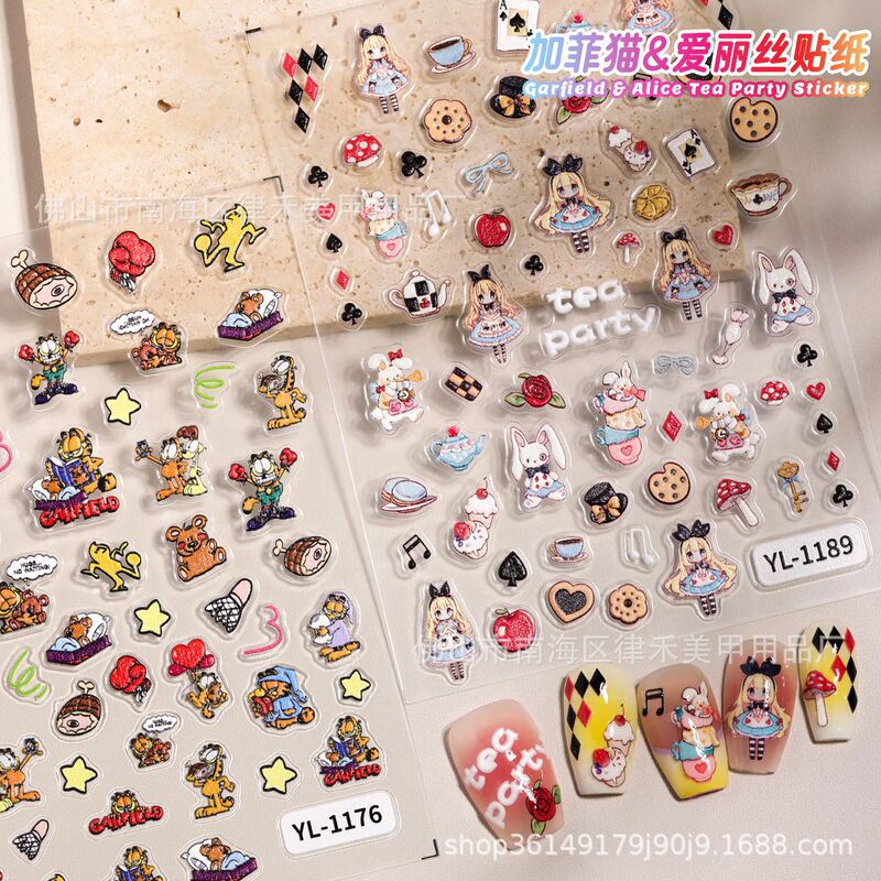 Alice in Wonderland 5D Stereo Relief Nail Art Stickers Cartoon Garfield Children's Nail Stickers Decals Alice in Wonderland 5D Stereo Relief Nail Art Stickers Cartoon Garfield Children's Nail Stickers Decals
