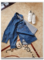 Korea Tidal Wave Overseas Blogger Show Delicate Buttondown Thick Oversize Loose Wind Denim Shirt Jacket