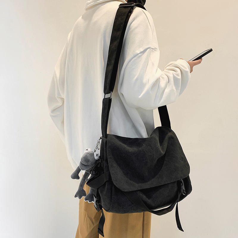Japanese-Style Drop-Shaped School Bag for Male Students, Large-Capacity Canvas Messenger Bag, Crossbody Bag, Single-Shoulder Bag for Class, Women's Commuter Bag