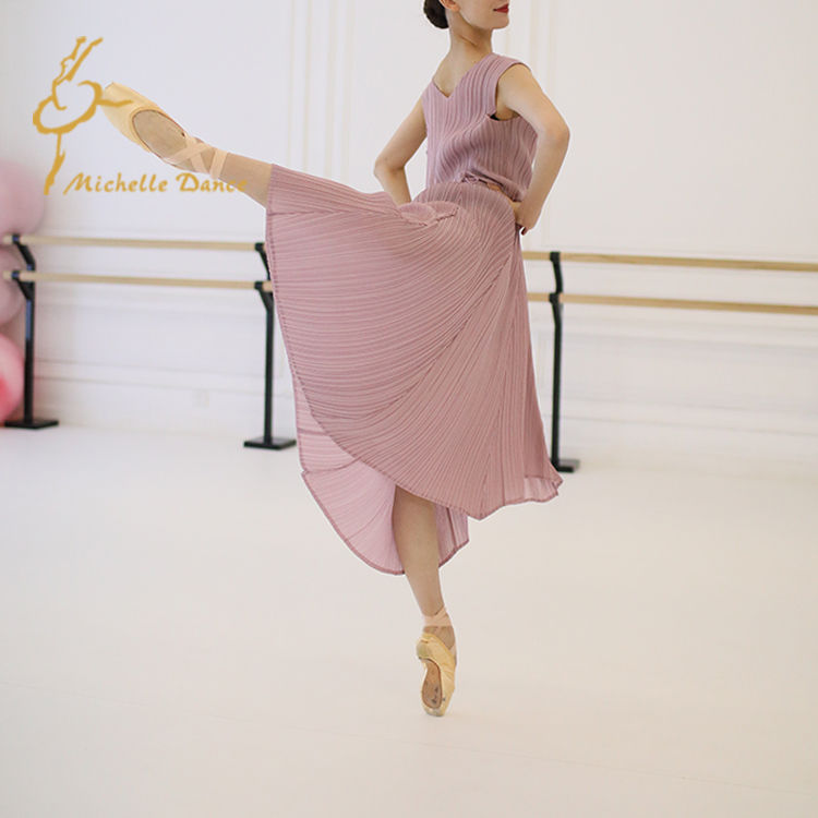 MichelleDance Folds Series Ballet Temperament Vest Long Dress Flutter of Black Pink Purple