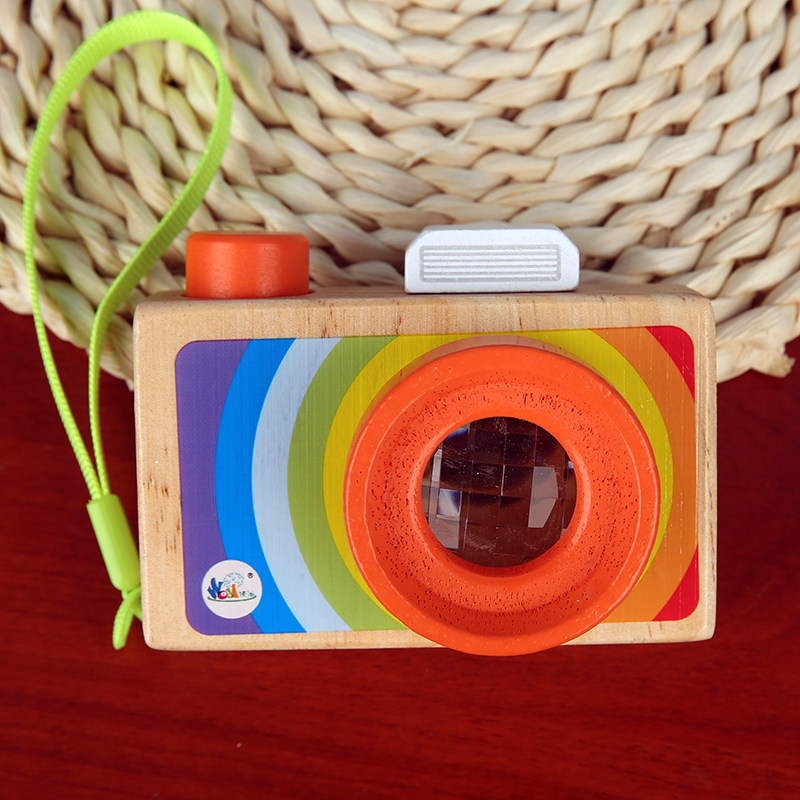 Children's camera toy wooden puzzle multi-ling mirror bee-eye camera kaleidoscope simulation girl boy pretending to be home wine