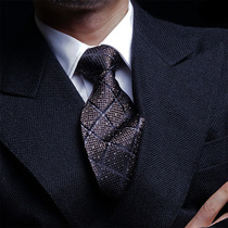  Emperor Jue Trace * Cappuccino*Coffee black plaid snowflake dot yarn-dyed plaid formal mens silk tie Gift box