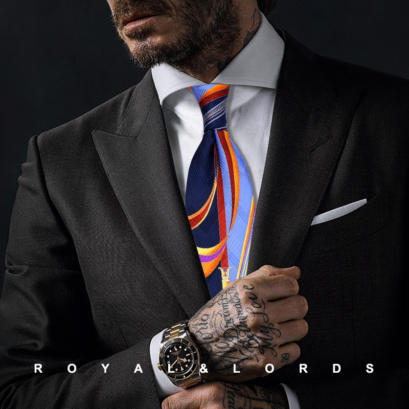 Royallords to Tibetan level * Abstract art line striped business true silk print casual tie Korean version Z441