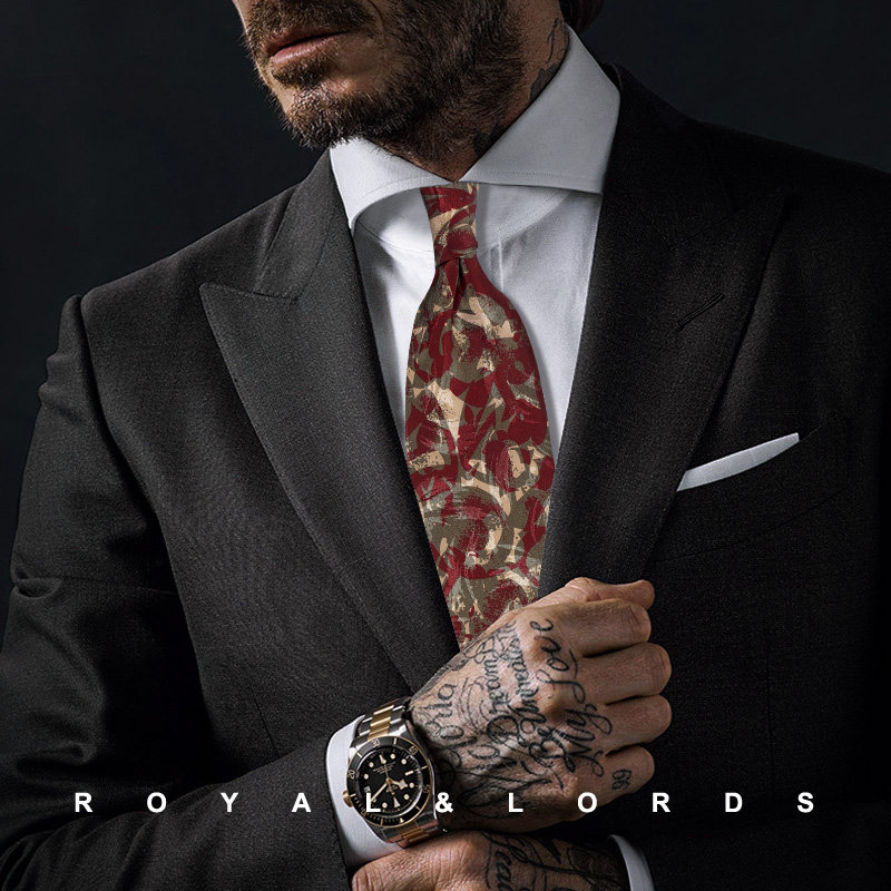 Royallords to Tibetan level * dark wine red abstract dark tattoo retro genuine silk casual tie male Korean version Z453