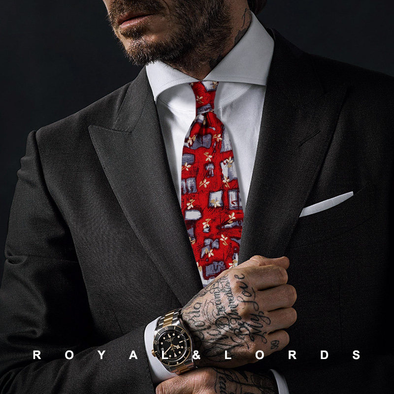Royallords Zhenzang grade * wine red retro floral silk printed casual tie men's Korean version Z221