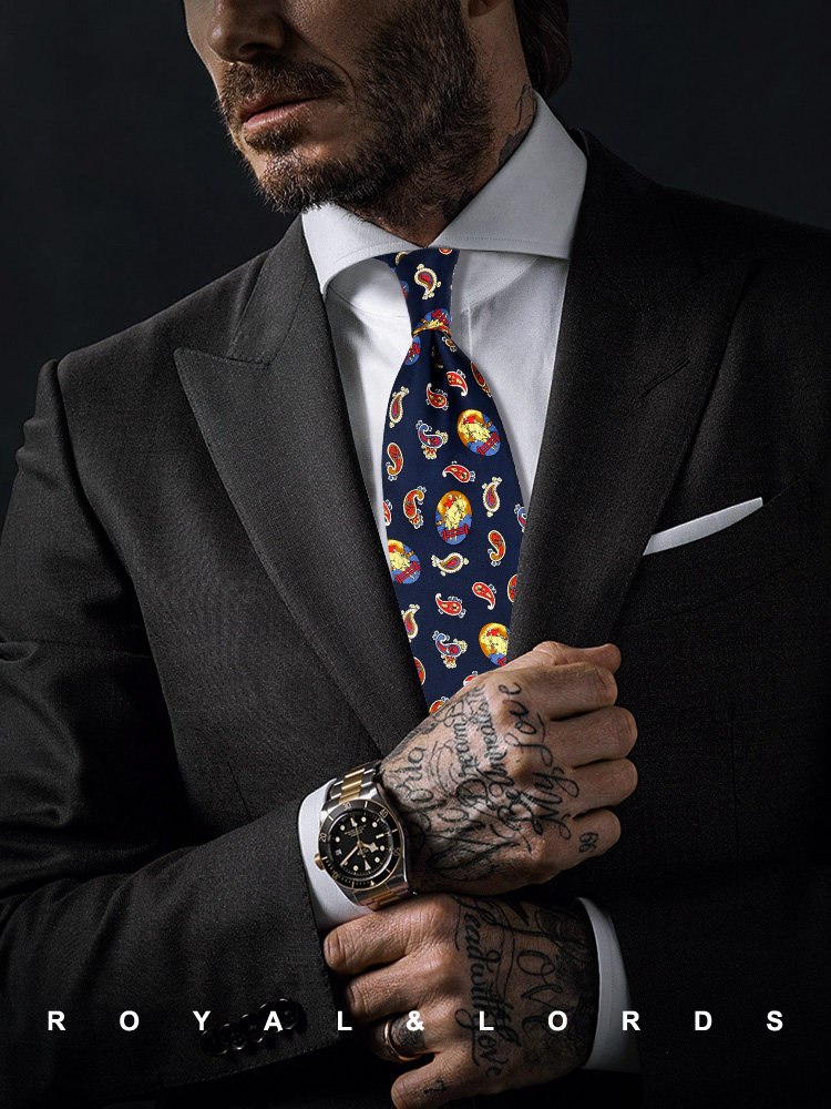 Royallords Zhenzang grade * navy blue equestrian cashew retro silk casual tie men's Korean version Z322