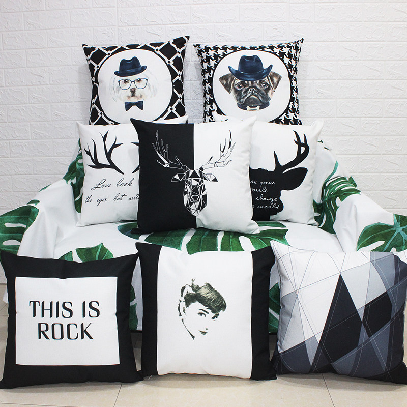 Nordic Style Brief Black & White Holding Pillow Living-room Sofa Home Cushions Custom Thick Cotton Linen With Pillow Core Afternoon Nap