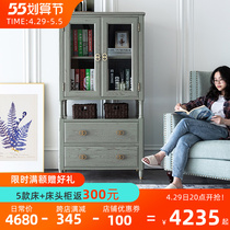 Burmese Locker Living Room Leaning Against Wall Advanced Grey Side Cabinet Bookcase Dining Side Cabinet Light Lavish Wine Cabinet Solid Wood Grey American