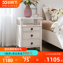Solid Wood Small Cupboard cabinet Narrow Bed head cabinet American Mini minimalist white wax wood headboard free of mounting drawers Bedrooms