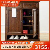 American shoe cabinet porch cabinet with drawer double open door solid wood furniture all solid wood water-based paint ash wood pure log