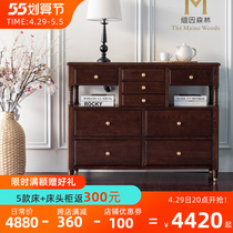 Burmese Forest Drawer Cabinet Bucket Cabinet Side Cabinet Bedroom Willpower Light Lavish Roman Column Modern American Full Solid Wood Water-based Paint