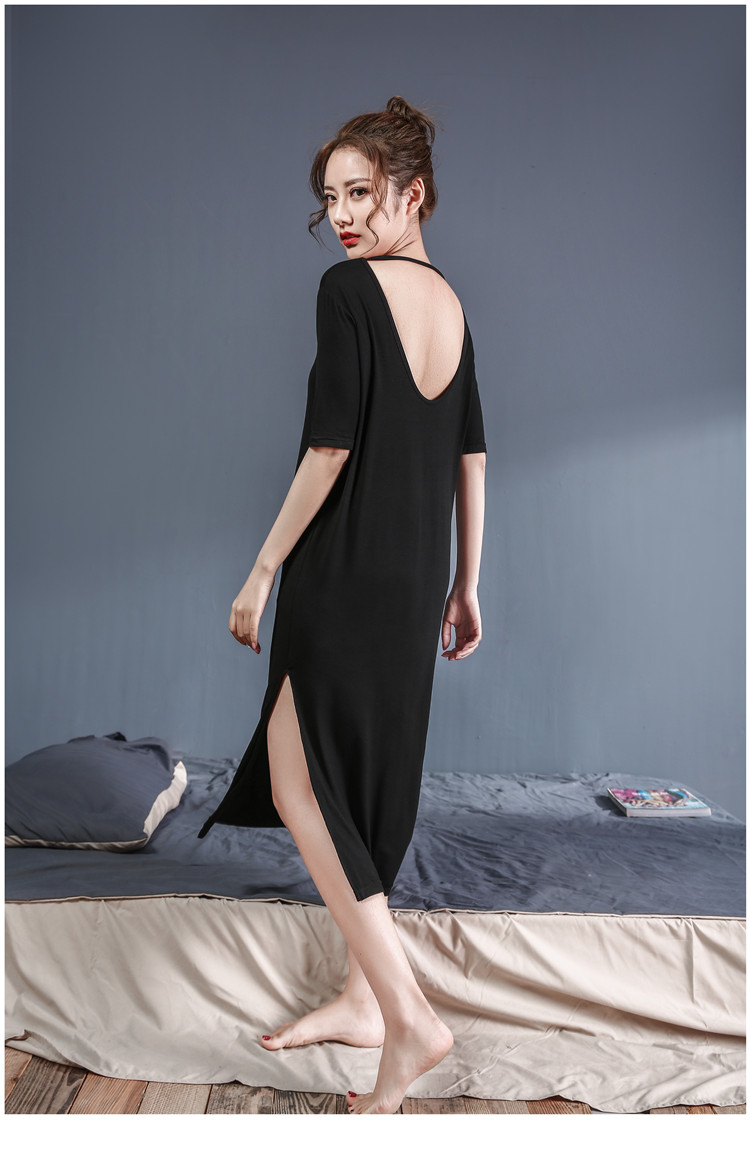 Áo dài cách tân nữ mùa hè ngắn tay gợi cảm dây buộc dây cỡ lớn đồ ngủ một mảnh rời Hàn Quốc của modal cotton nhà đầm dài qua gối cho tuổi trung niên