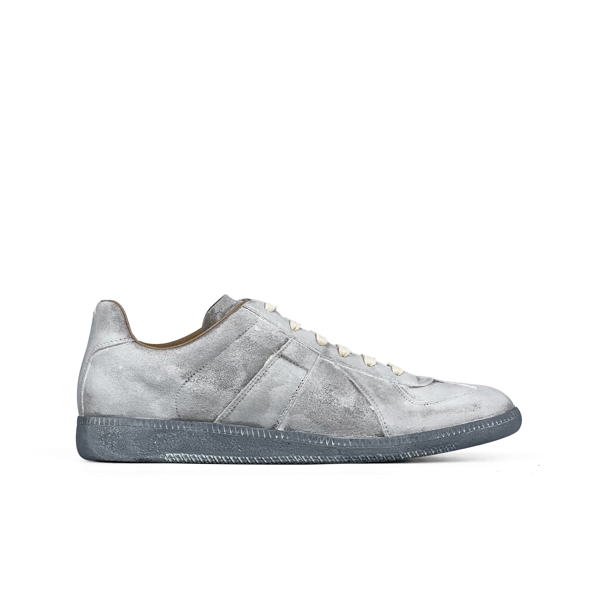 Мужские обувь Maison Margiela обувь из бычьей кожи с круглым носком на шнуровке, повседневная обувь серого цвета, серый низ, мужские повседневные кроссовки многоцветная кожаная обувь