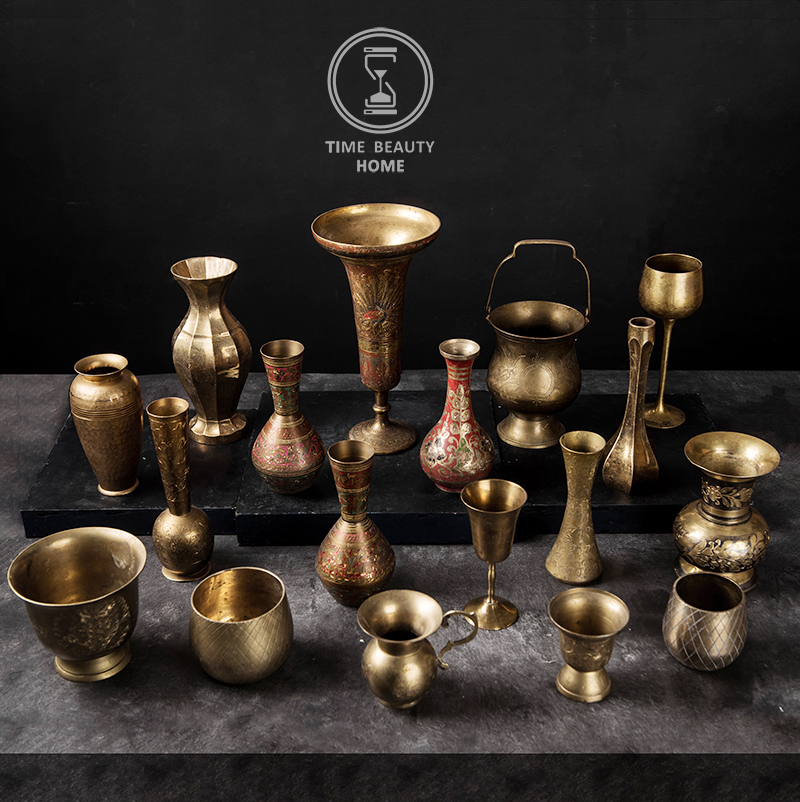 4 3 on the new European antique retro VINTAGE brass vase water cup photography props decoration decoration soft decoration