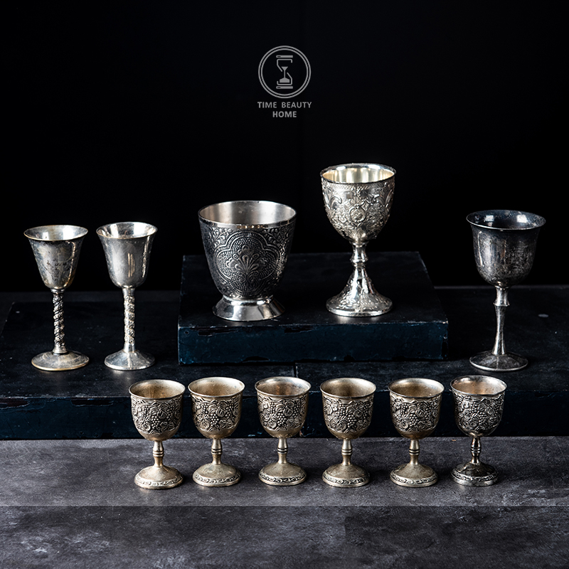 7 9 on the new European antique vintage VINTAGE silver-plated kettle water cup photography props decoration decoration soft decoration