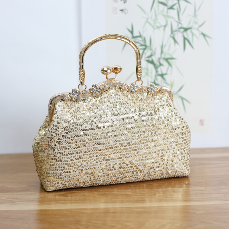Handmade Niche Design High-End Sequin Handbag for Women, Suitable for Cheongsam, Evening Dress, Wedding, Mother-In-Law Handbag