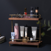 Cosmetics storage rack dressing table rack solid wood brass double-layer finishing rack desktop storage box original