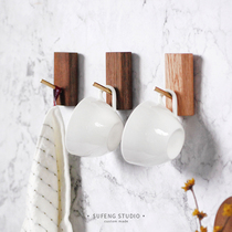 Solid Wood brass key Hook bathroom tile wall hanging nail-free hook door adhesive hook coat hook hook hole-free hole