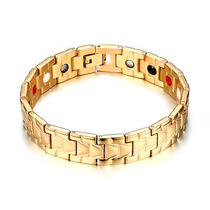 European and American style jewelry Titanium steel inlaid magnet trend bracelet Mens trend jewelry IP electroplated gold titanium steel