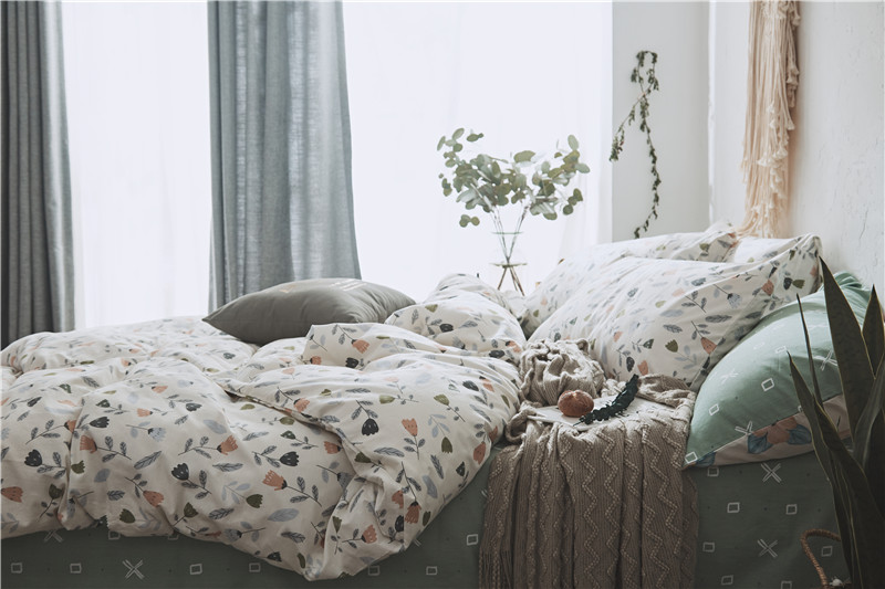 Mỹ thôn mục vụ Bắc Âu bông denim sang trọng hoa hoa bông 1m m 5 8/1 giường - Bộ đồ giường bốn mảnh bộ chăn ga gối cotton