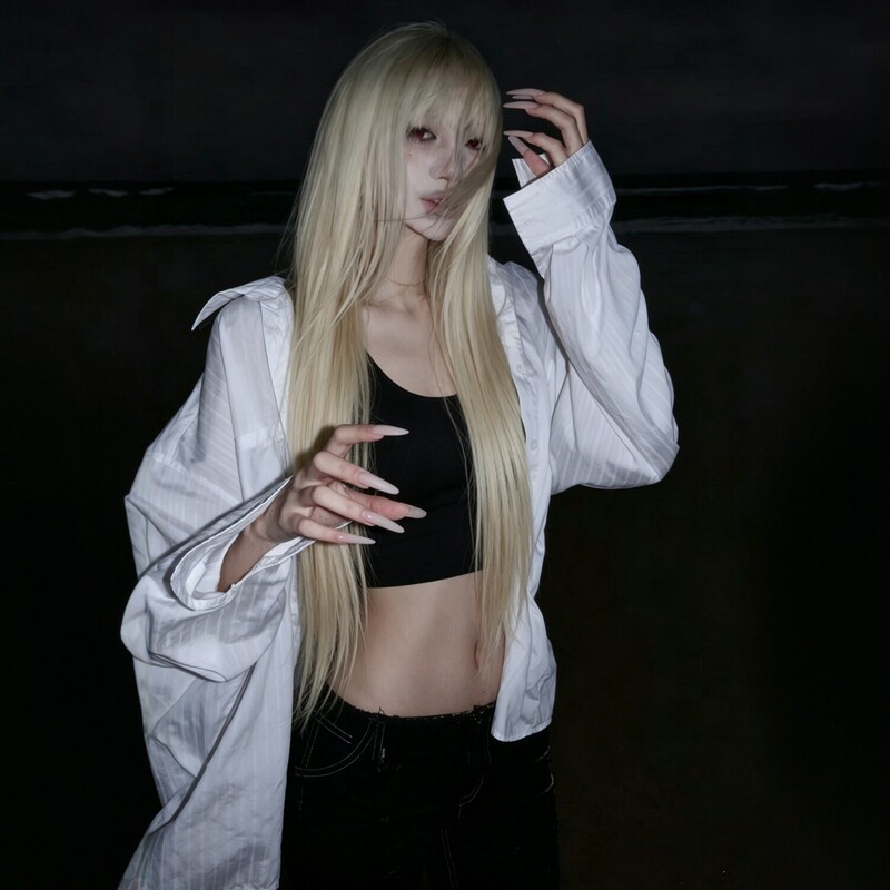 Internet Celebrity Wig for Women, Extra-Long Platinum Blonde, Mori-Style Straight Hair, Cos Natural Full Wig, Enhances Complexion, Jk Style Full Headpiece
