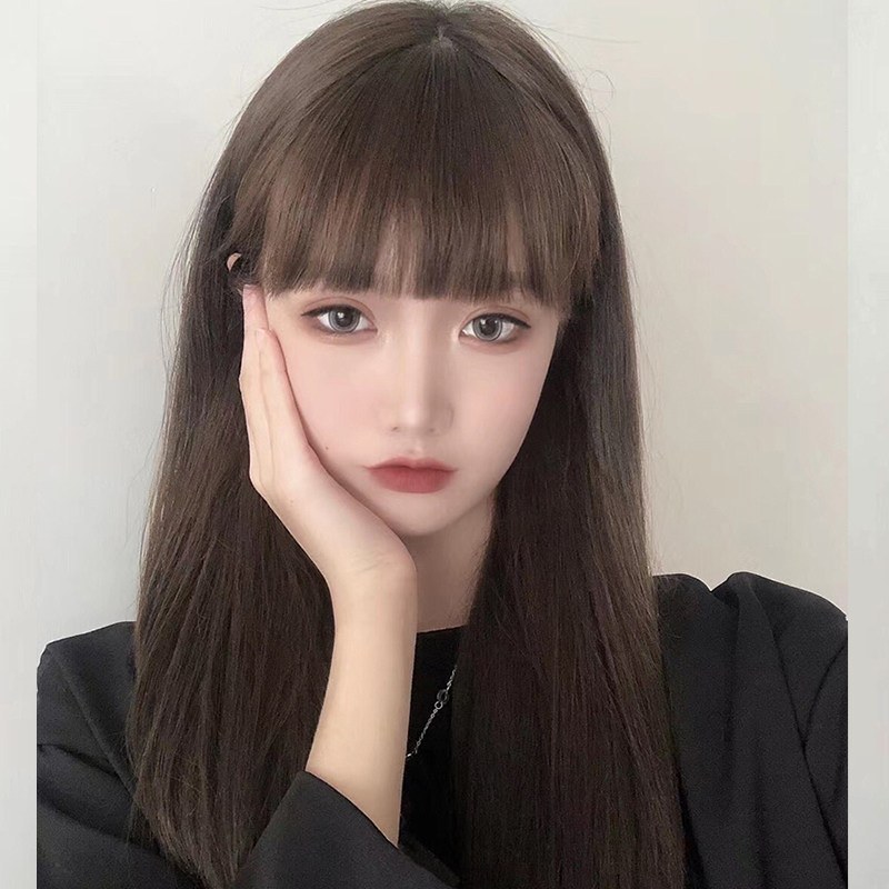 Wig Woman Summer Long Hair Natural Full Headgear Black Long Straight Hair Stylish Air And Sea Emulation Netred Full Head Wig