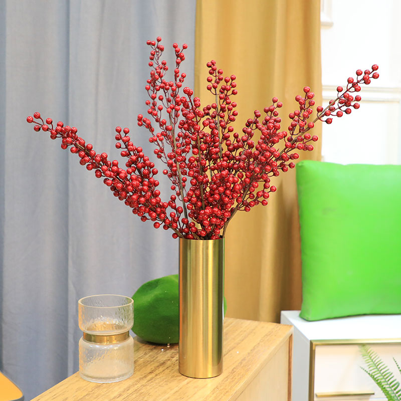 Red Hair Chaefruit Emulation Flowers Single Branches Red Fruits Christmas New Year Decorations Berries Fruit Winter Turquois Fake Flowers Swing Pieces