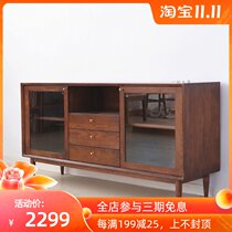 (Clearance) Solid wood sideboard White Oak living room kitchen storage cabinet Nordic simple glass door Japanese corner cabinet