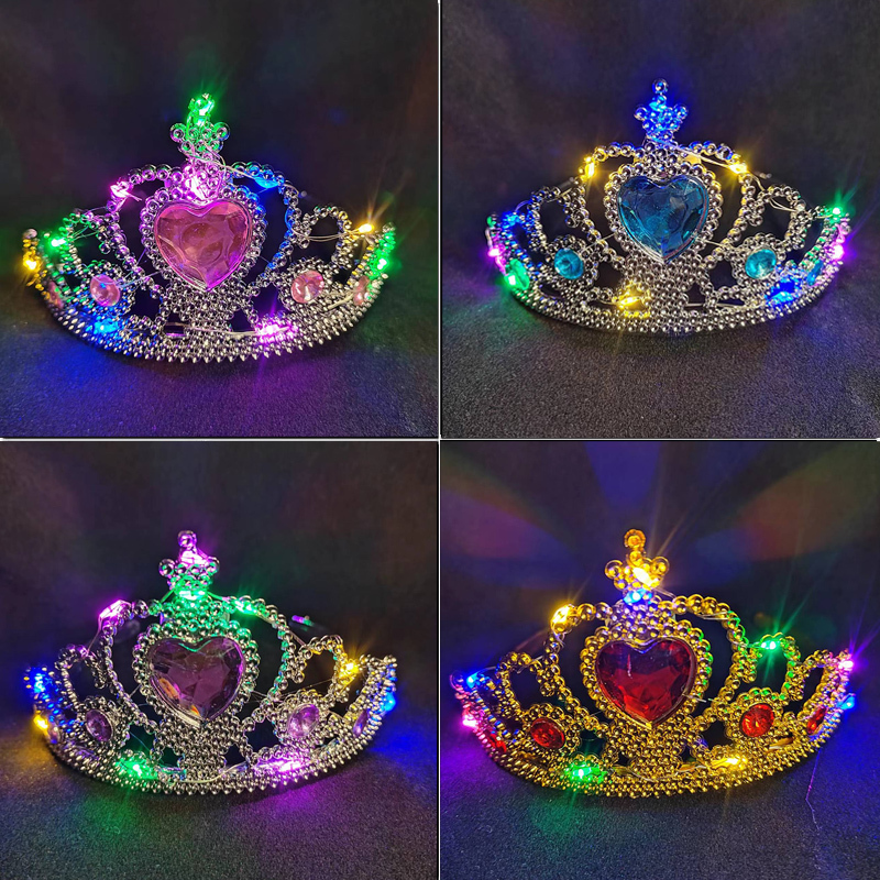 Children's Luminous Crown Princess Tiara Little Girl Happy Birthday Light-Up Princess Crown Bride Temperament Crown