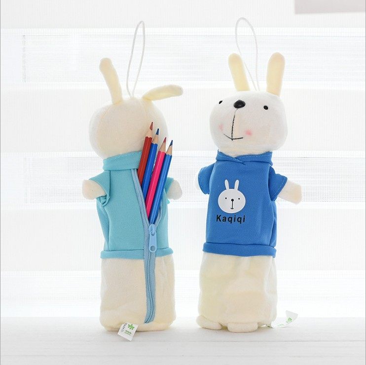 104 Cute stationery big head Rabbit plush storage pen bag female male cartoon creative cute pencil bag Korean version