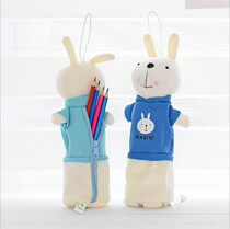 104 cute stationery Big Head little rabbit plush storage pen bag female Male Cartoon creative cute pencil bag Korean version