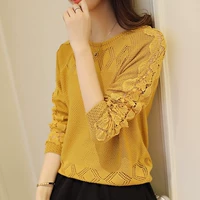 Mùa xuân cổ tròn áo len ngắn nữ rỗng mỏng áo len dài tay mùa thu áo thun áo sơ mi thủy triều - Đan Cardigan áo khoác len cardigan nữ