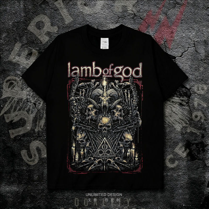 Lamb of God Band Skull Print Short-Sleeve T-Shirt Unisex Pure Cotton Trendy Top Summer